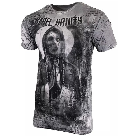 Rebel Saint By Affliction Men's T-shirt MOURNFUL Biker Skull Tattoo S-5XL - Picture 4 of 7